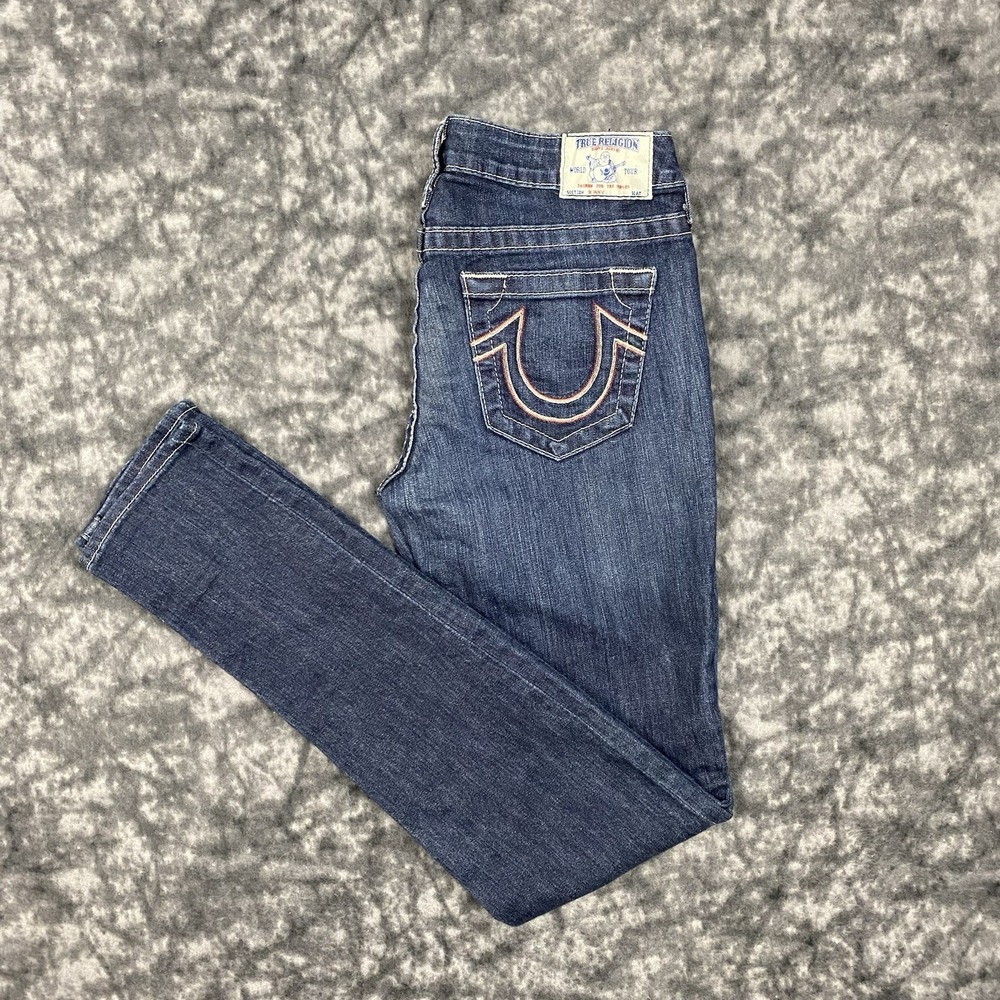 True Religion Jeans Skinny Womens Size 30 Medium Wash 30x32 USA Made Y2K